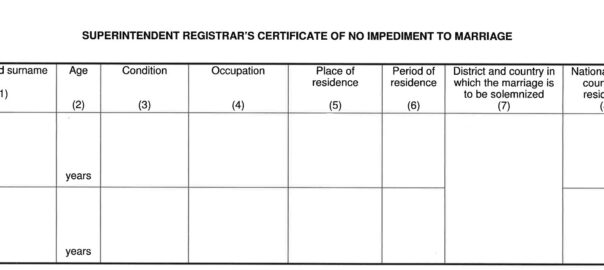 Certificate of impediment to marriage